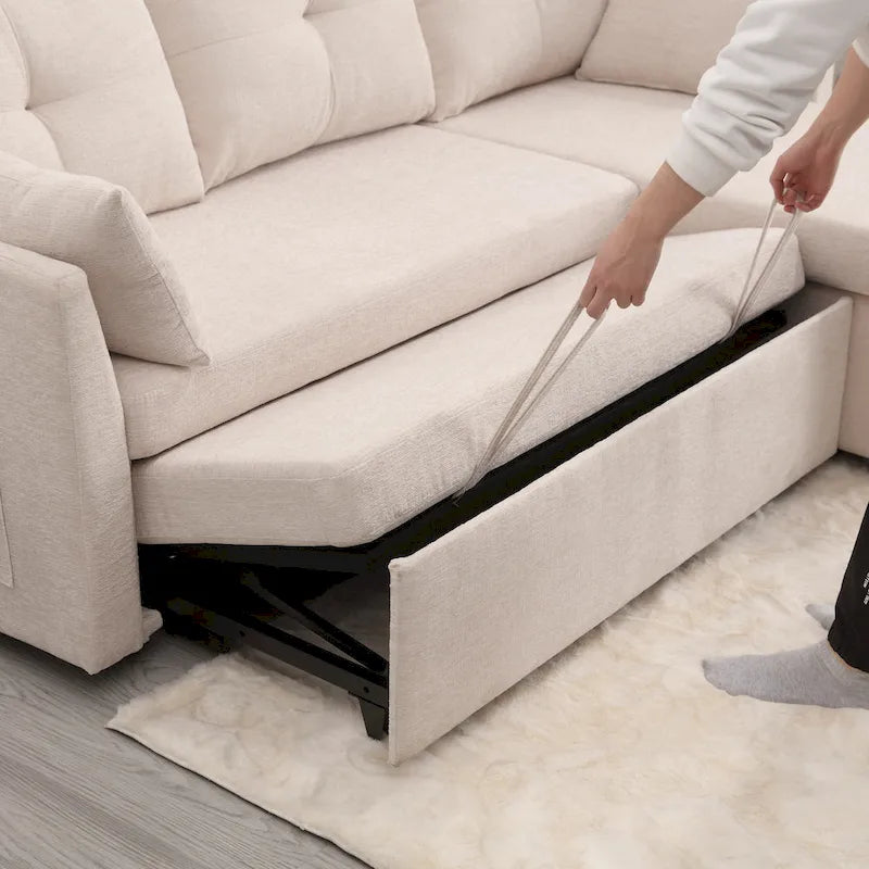 The U-shaped sofa can be turned into a recliner with a storage function