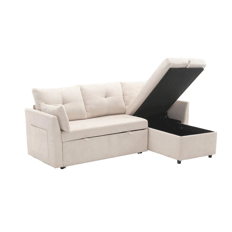 The U-shaped sofa can be turned into a recliner with a storage function