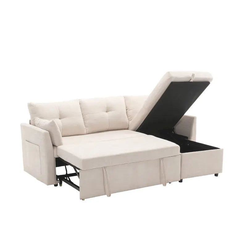 The U-shaped sofa can be turned into a recliner with a storage function
