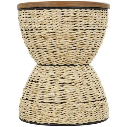 Rattan Handmade Woven Side End Accent Table with Wood Tabletop and Black Frame - Light Brown or Brown - Roche River Decor