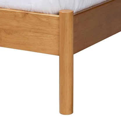Jaiana Mid-Century Grey Fabric and Oak Brown Wood Queen Size Bed