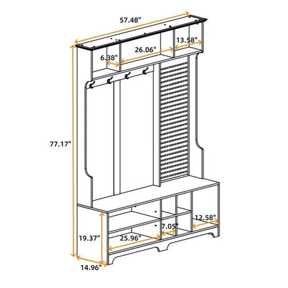 77.17H Hall Tree with Shoe Bench,Coat Rack,Shoe Storage,Shelves and Pegboard