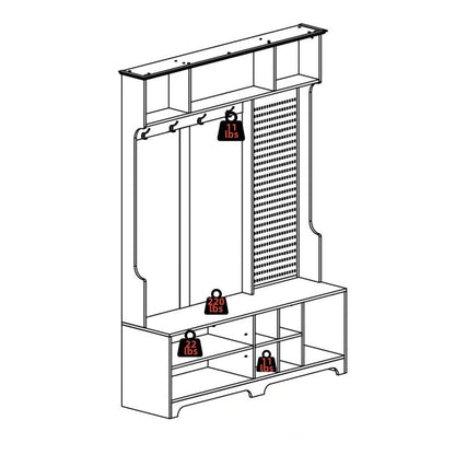 77.17H Hall Tree with Shoe Bench,Coat Rack,Shoe Storage,Shelves and Pegboard