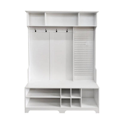 77.17H Hall Tree with Shoe Bench,Coat Rack,Shoe Storage,Shelves and Pegboard