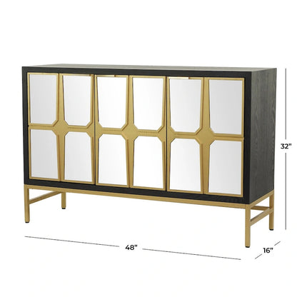 Wooden Room Cabinet with Mirrored Front - Gold or Black - Roche River Decor