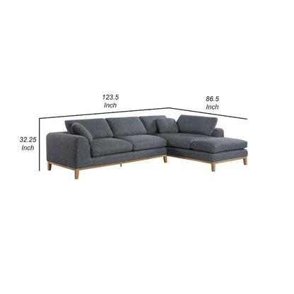 2 Piece L Shaped Modular Sectional Sofa with 2 Pillows, Woven Gray Fabric